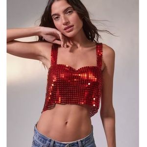 UO HARLOWMETAL MESH CROPPED TOP